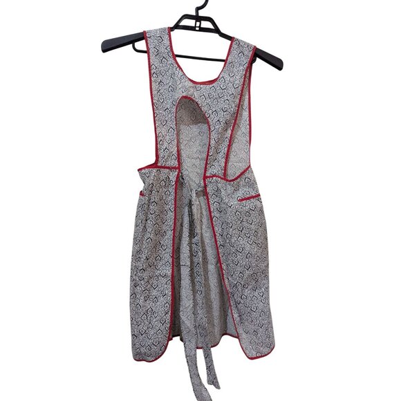 Heart Print Apron  With Red Trim Pocketed Vintage Style Cooking size S M - Picture 4 of 6